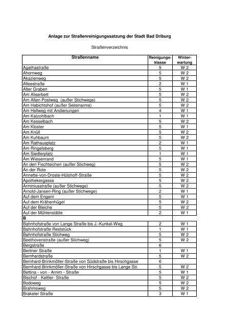 satzung straßenreinigung- und gebühren - Bad Driburg