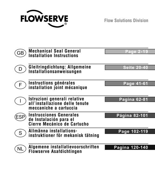 Mechanical Seal General Installation Instructions Flowserve