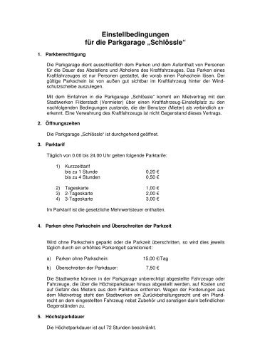 Benutzungsregelung für das Parkhaus Schlössle - Stadt Filderstadt