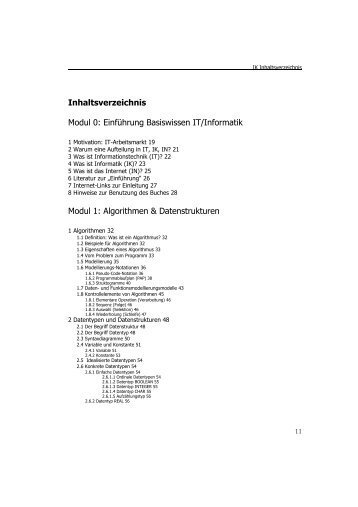 Inhaltsverzeichnis Modul 0: Einführung Basiswissen IT/Informatik ...