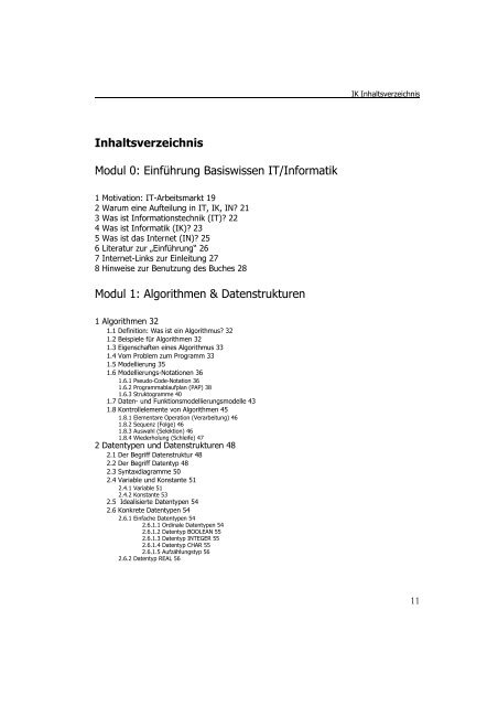 Inhaltsverzeichnis Modul 0: Einführung Basiswissen IT/Informatik ...