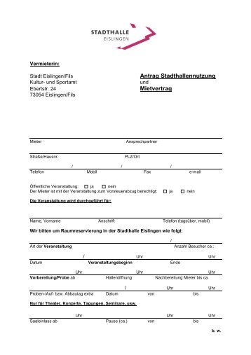 Mietformular - Stadthalle Eislingen