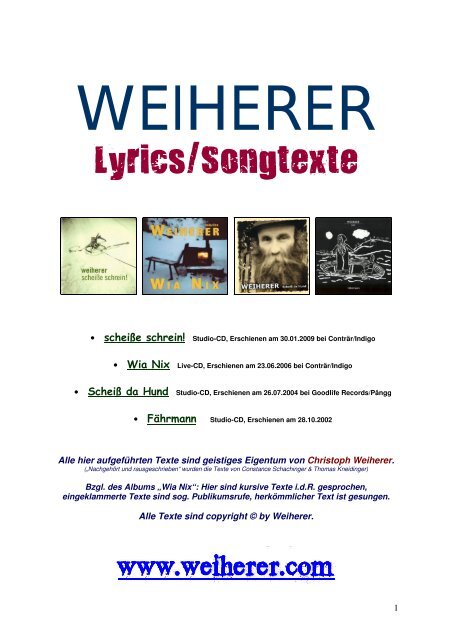 Lyrics/Songtexte - Weiherer