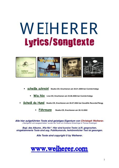 Lyrics/Songtexte - Weiherer