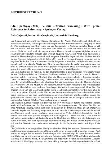 BUCHBESPRECHUNG S.K. Upadhyay (2004): Seismic Reflection ...