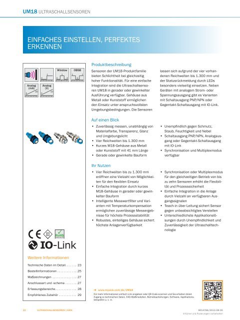 UM18-2 Hi Ultraschallsensoren - Mysick.com