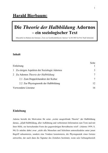 Die ‚Theorie der Halbbildung' Adornos – ein soziologischer Text