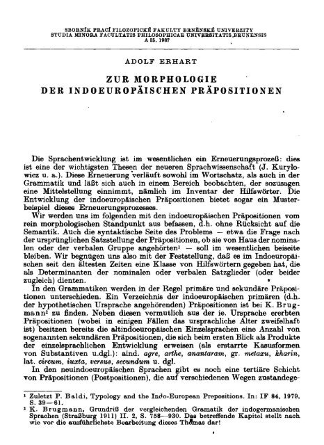 ZUR MORPHOLOGIE DER INDOEUROPÄISCHEN PRÄPOSITIONEN