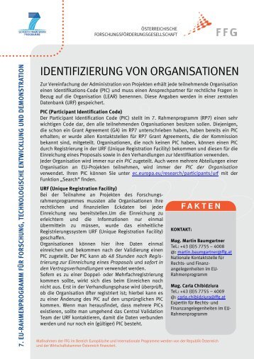 Infoblatt PIC URF LEAR - FFG 7. Rahmenprogramm