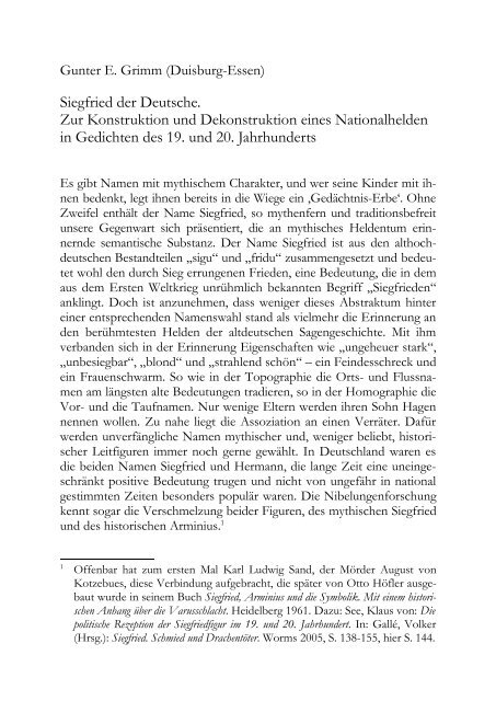 Gunter E. Grimm: Siegfried der Deutsche. Zur Konstruktion und ...