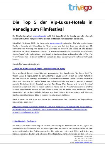 Die Top 5 der Vip-Luxus-Hotels in Venedig zum Filmfestival - Trivago