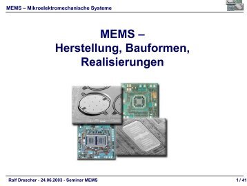 MEMS – Herstellung, Bauformen, Realisierungen