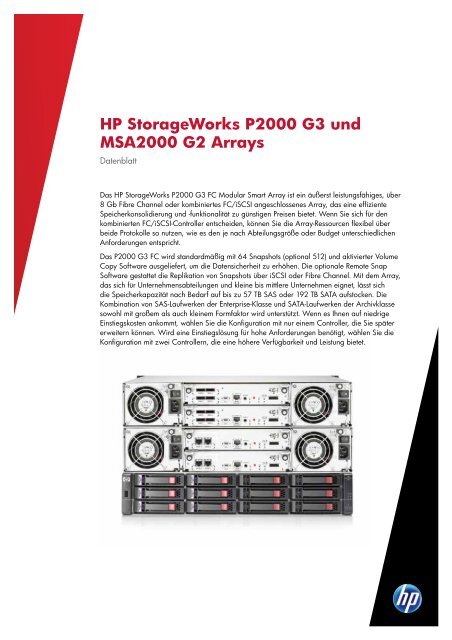 HP StorageWorks P2000 G3 und MSA2000 G2 Arrays Datenblatt