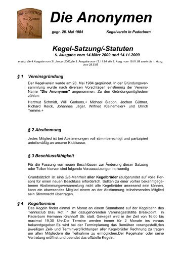 Vereinssatzung - Kegelverein "Die Anonymen"