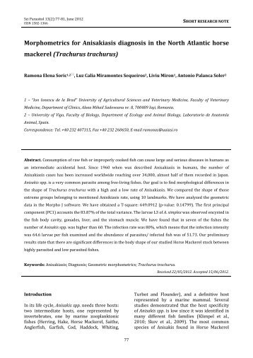 Morphometrics for Anisakiasis diagnosis in the North ... - Zooparaz.net