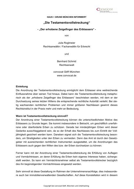 Die Testamentsvollstreckung Convocat De