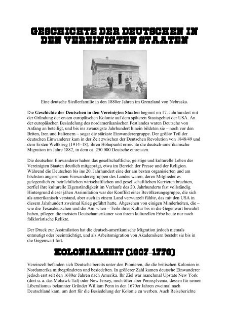 Geschichte Der Deutschen In Den Vereinigten Staaten