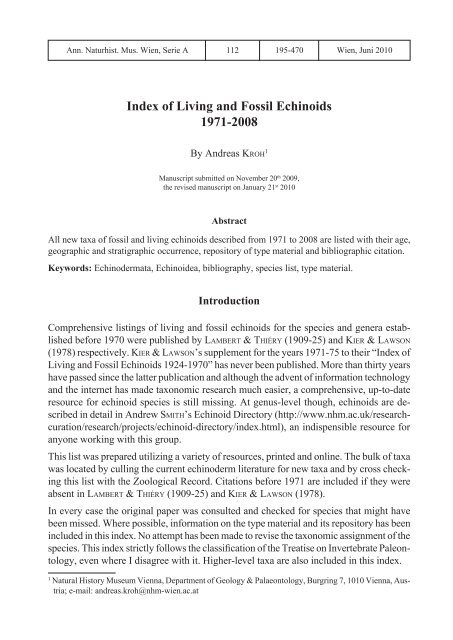 Index of Living and Fossil Echinoids 1971-2008 - Naturhistorisches ...