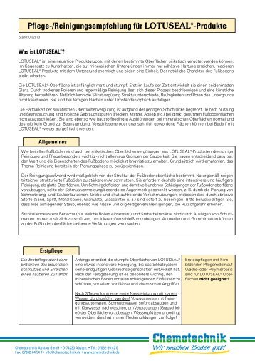 Pflege-/Reinigungsempfehlung für LOTUSEAL ... - Chemotechnik