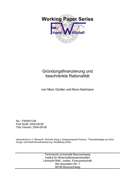 Working Paper Series - Institut für Finanzwirtschaft - Technische ...