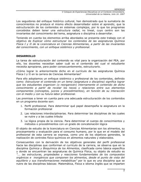 Las invariantes del conocimiento en las asignaturas Química Física I ...