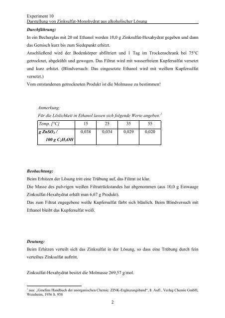 Darstellung von Zinksulfat-Monohydrat - Chemie und ihre Didaktik ...