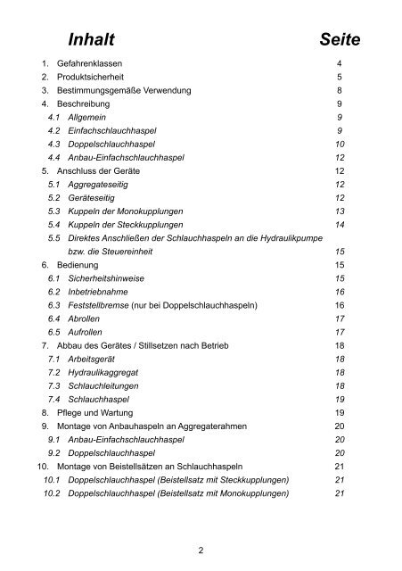 Betriebsanleitung Schlauchhaspeln - Lukas