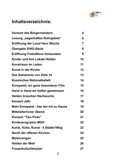 Veranstaltungsbroschüre der Stadt Ennepetal