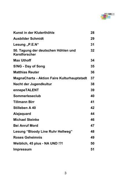 Veranstaltungsbroschüre der Stadt Ennepetal