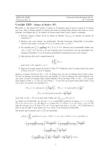 Corrige TD5. Cha nes de Markov (IV). - Ceremade - Université Paris ...