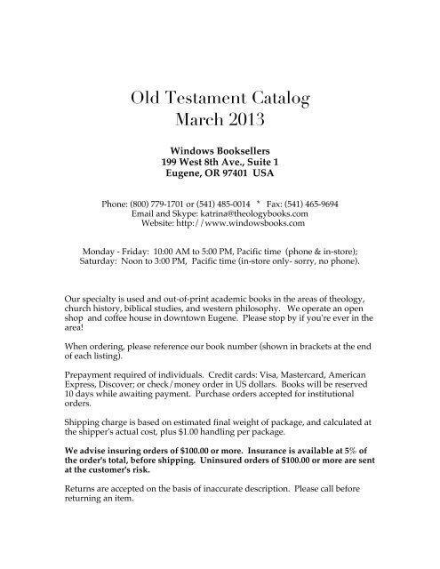 Old Testament Catalog March 2013 - Windows Booksellers