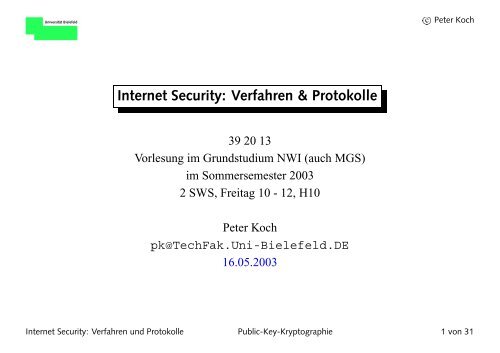 Public-Key-Kryptographie - Universität Bielefeld