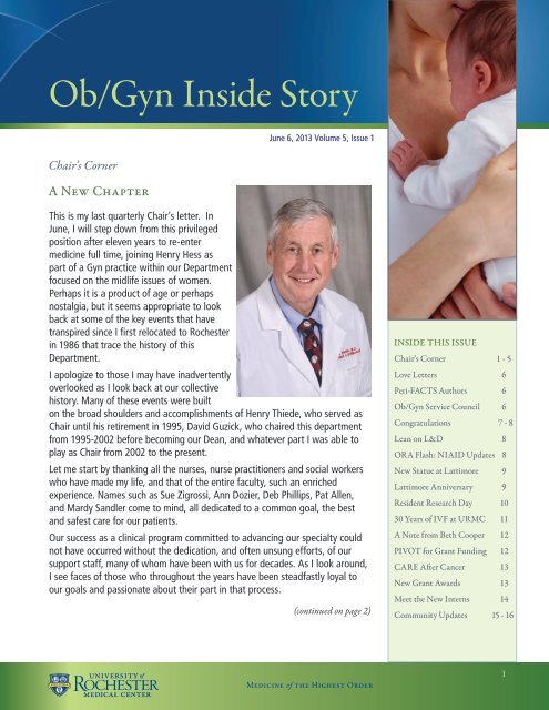 Ob/Gyn Inside Story - University of Rochester Medical Center