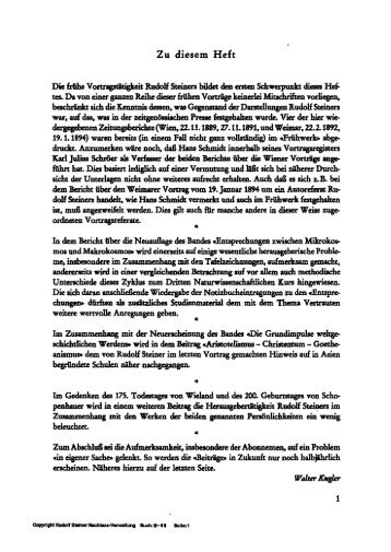 Zu diesem Heft - Freie Verwaltung des Nachlasses von Rudolf Steiner