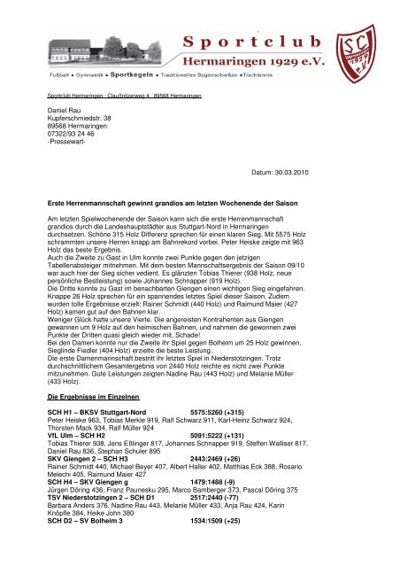 Gemeindeblattbericht - Sportkegeln in Hermaringen - Sportclub ...