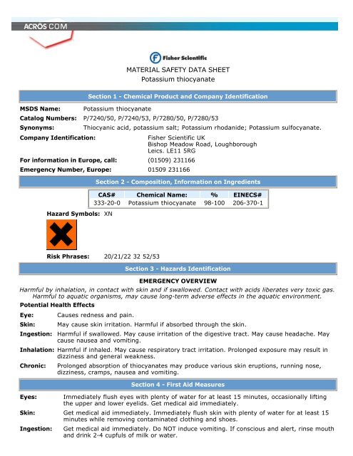 Material Safety Data Sheet Potassium Thiocyanate