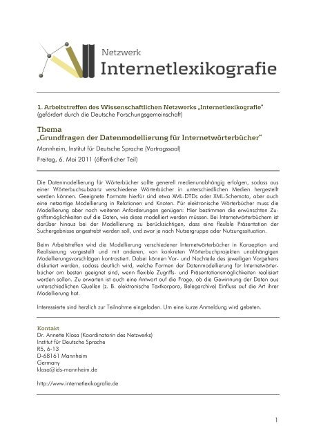 Grundfragen der Datenmodellierung für Internetwörterbücher