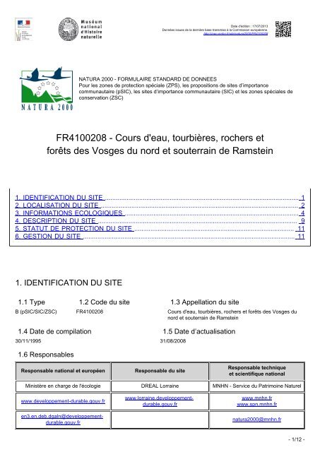 Formulaire Standard de Données du site Natura 2000 - INPN