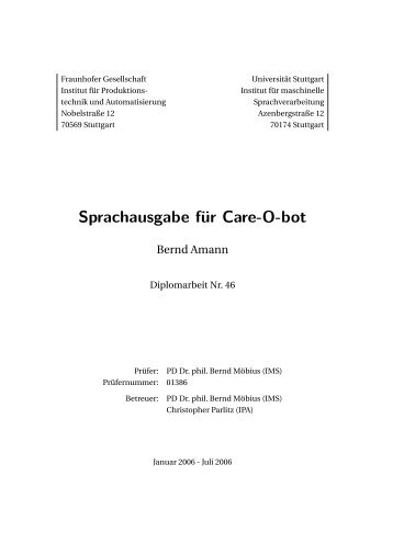 Sprachausgabe für Care-O-bot - Institut für Maschinelle ...