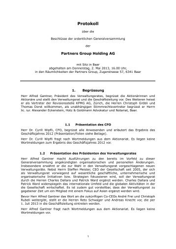 Protokoll der Generalversammlung 2013 - Partners Group