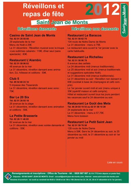 Reveillons Et Repas De Fete Saint Jean De Monts