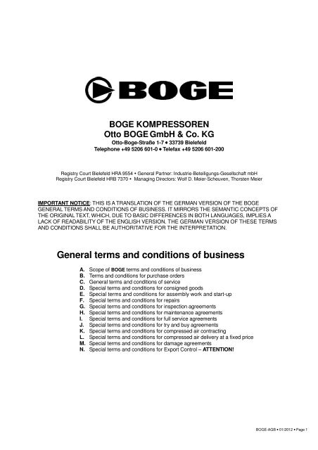 General terms and conditions of business - Boge Kompressoren