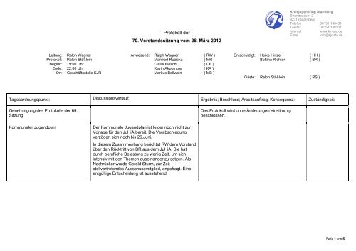 Protokoll 70 / 2012 - Kreisjugendring Starnberg