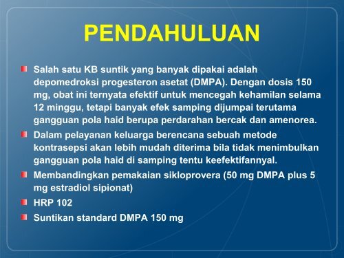 perbandingan pemakaian sikloprovera dan hrp 102 sebagai ...