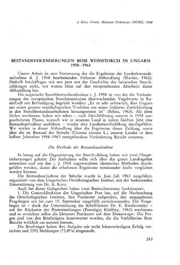 Bestandsveränderung beim Weisstorch in Ungarn 1958–1963 - EPA