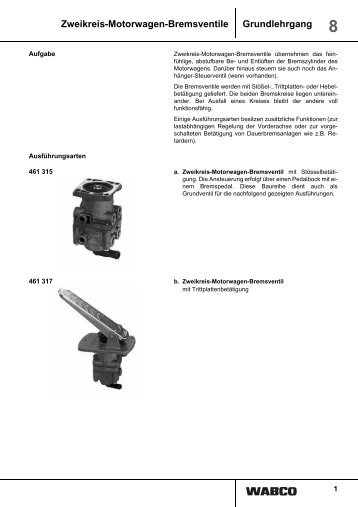 Zweikreis-Motorwagen-Bremsventile Grundlehrgang 8 - wabco inform