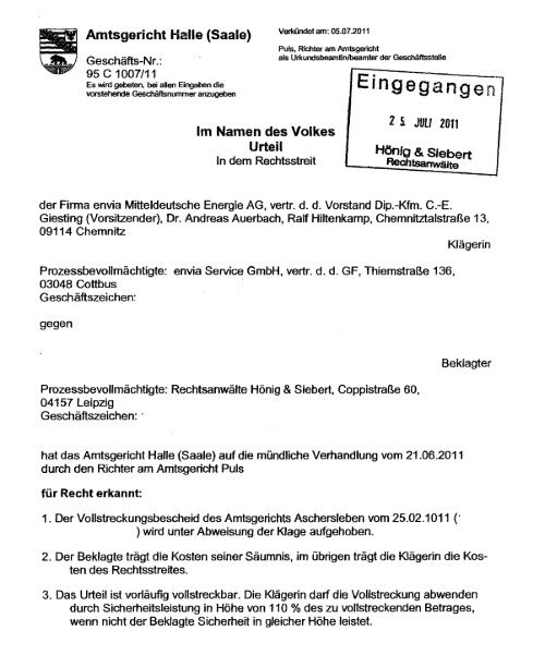 (Saale) vom 05. Juli 2011 - Az - Bund der Energieverbraucher e.V.