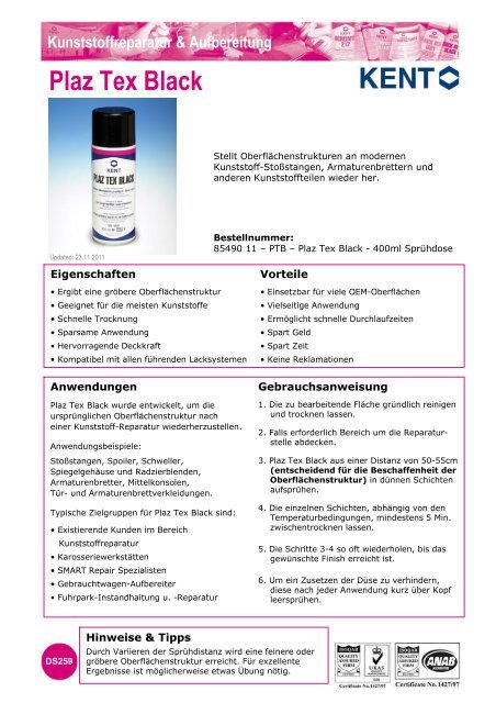 Produktdatenblatt Plaz Tex Black - KENT