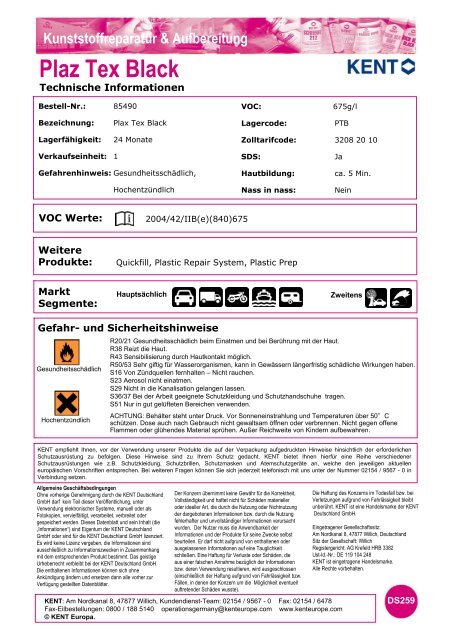 Produktdatenblatt Plaz Tex Black - KENT