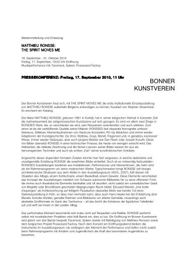 Medienmitteilung MATTHIEU RONSSE - Bonner Kunstverein